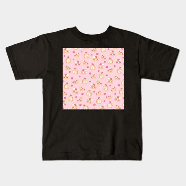 Kawaii Strawberry Cakes Pattern Kids T-Shirt by esturgeo